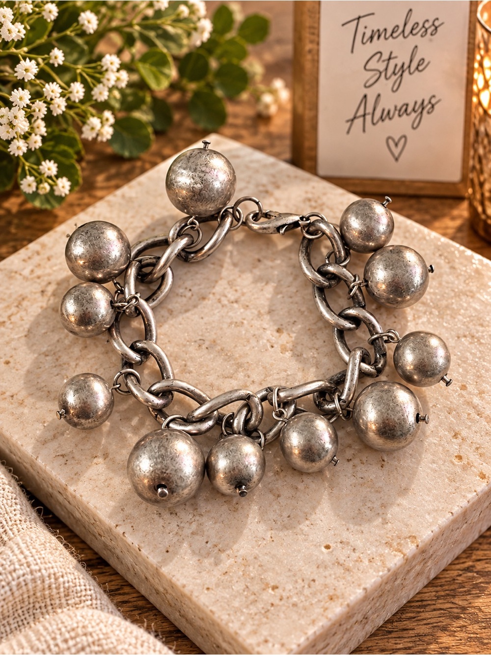 Timeless Silver Ball Charm Bracelet - Women’s Statement Chain
